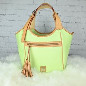 Dooney & Bourke Lime Green Large Saffiano Leather Handbag w Tan Leather Handle